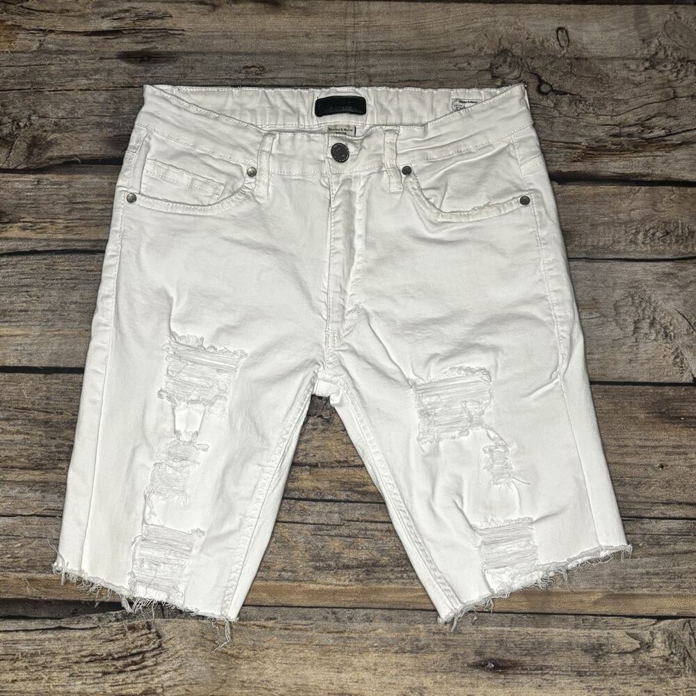 Bleecker & Mercer Slim Skinny White Distressed Cut-Off Denim Shorts Mens 29/30